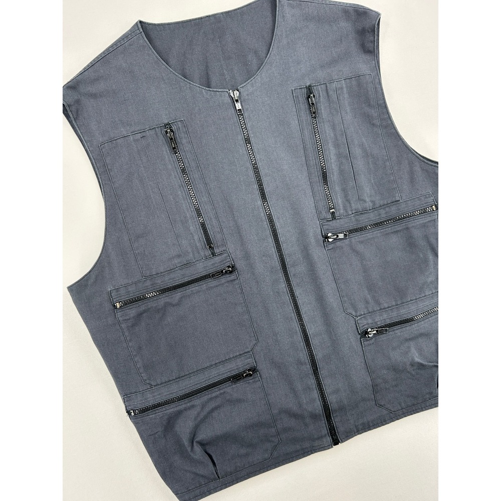 Mens Charcoal Grey Multi Pocket Tactical Utility Zip Up Vest Gilet Techwear Sz L